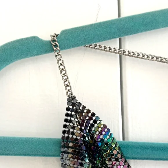 Rainbow Multicolor Chainmail Cowl Neck Crop Top Size Small - Picture 7 of 13